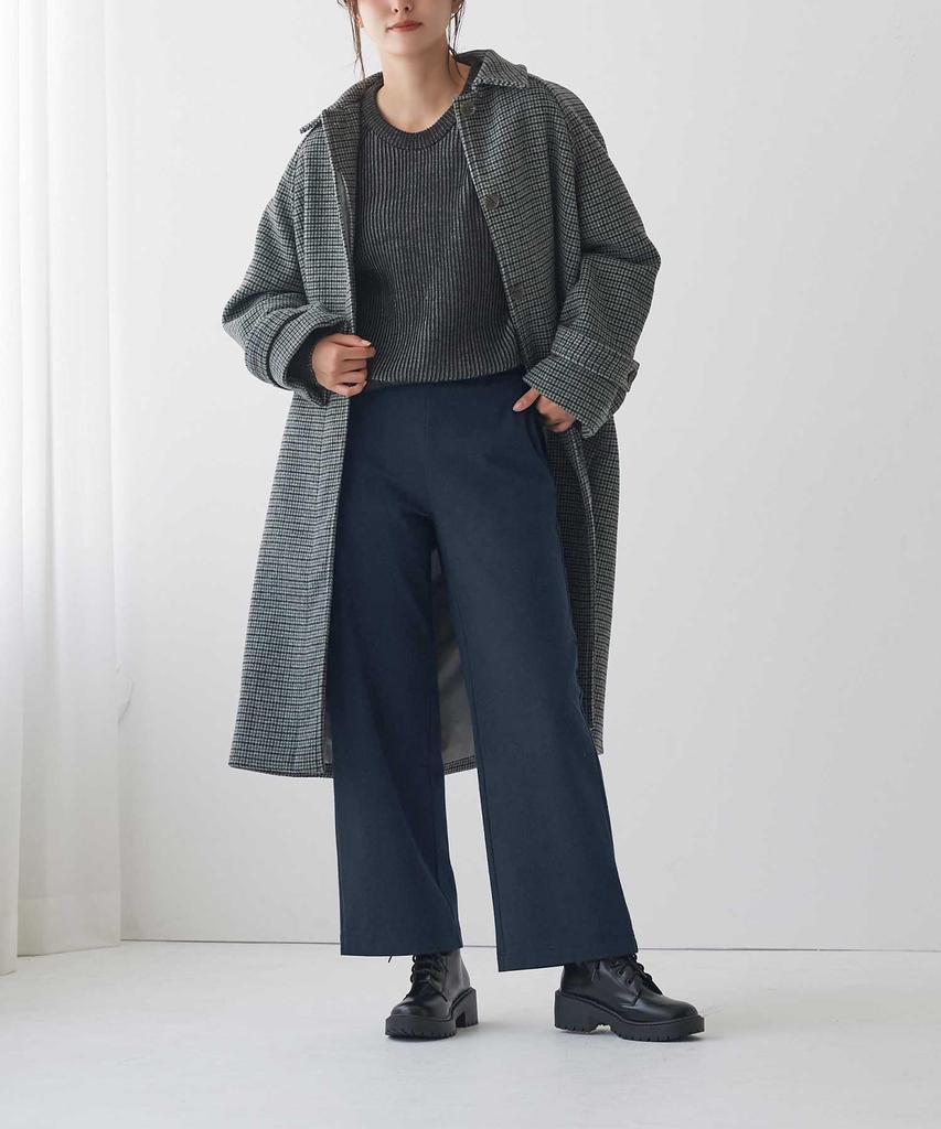 Tuche Fleece Elastic Belt Front TZY93K Wide-leg Pants, Wool-Like Lining, Waist, Loops, Stretch, Pockets, Full-Length,