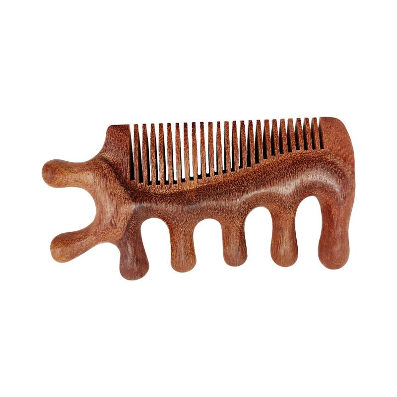 Sandalwood Anti-static Multi-functional Massage Comb with Gua Sha, Five-tooth Head, and Three-in-One Design