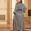 Pigiama taglie forti da donna, vestaglia lunga e sexy, moda casual, pigiama con cravatta larga