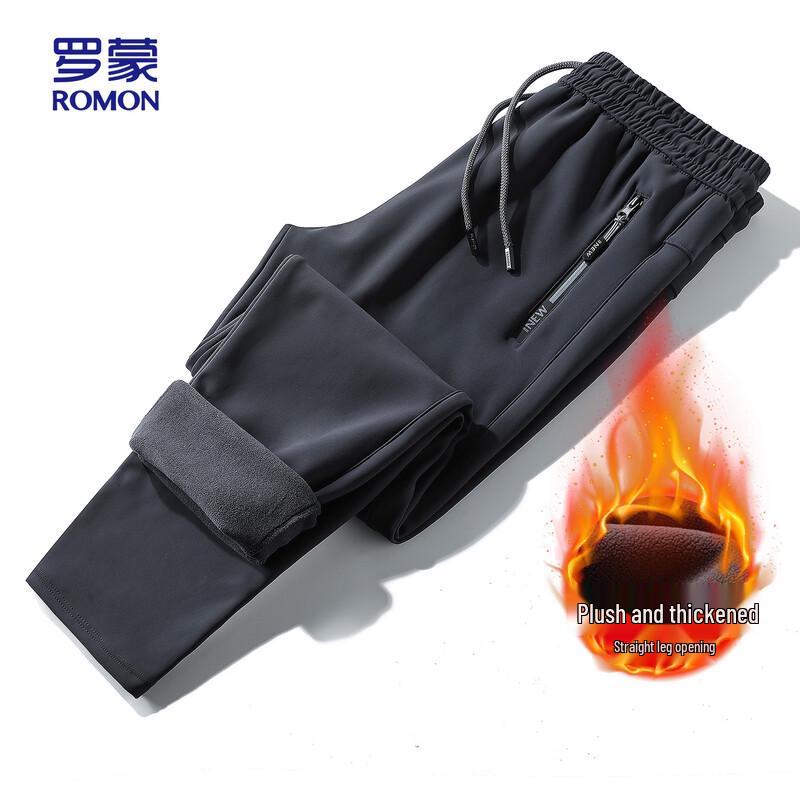 ROMON Men's Winter Fleece-Lined Straight-Leg Casual Trousers