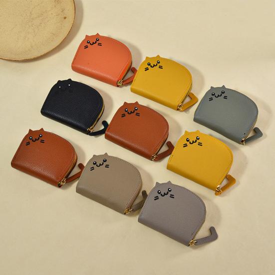 Credit Card Holder Wallet Coin Purse Zipper Closure Cute Cat Design Compact Portable Card Keychain Wallet Organizer