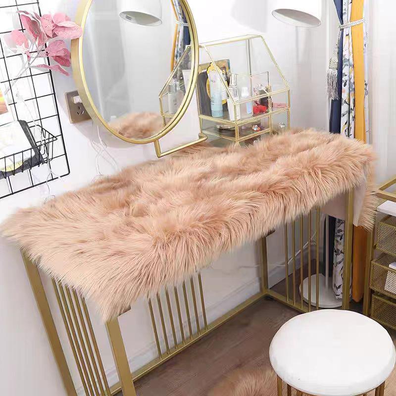 Fluffy Round Makeup Table Cushion - Long Plush Faux Fur Decorative Mat
