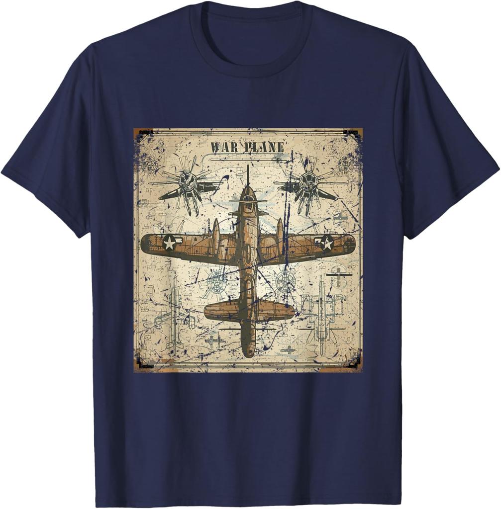 Retro War Plane  TShirt Short Sleeve Casual 100 Cotton Shirt