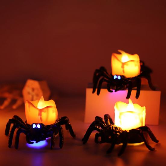Flameless LED Candle Lights Halloween Spider Tea Light Decoration Battery Operated 3D Electric Flickering Fake Candle for Home Decor