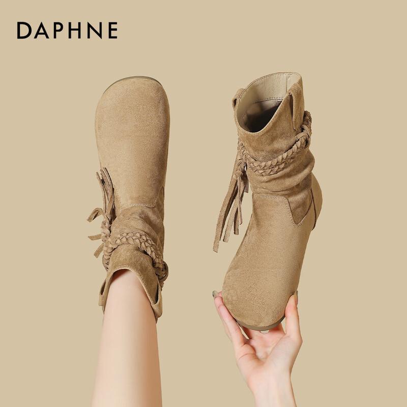 Daphne Stacked Fringe Western Ankle Boots 38