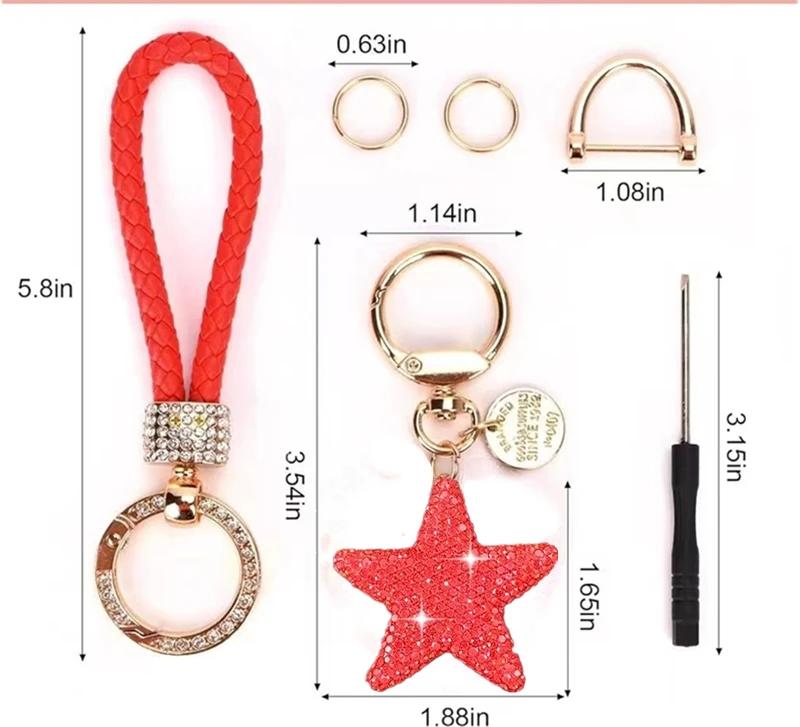 Car Keychain Full of Diamond Fawziya Star Keychain Valentine's Day Keychain Bag Pendant Bling Rhinestone Heart Charm for Women