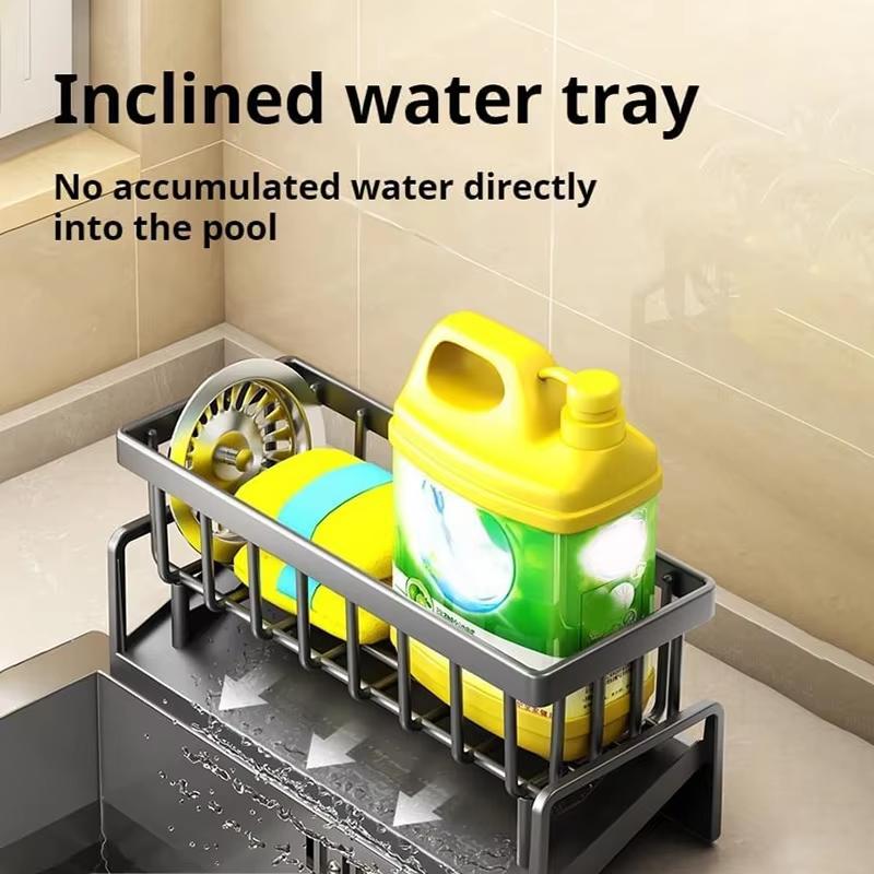 No Installation Drainable Storage Rack With Mobile Hanging Rod Kitchen Countertop Cleaning Supplies Multi-Function Storage Rack