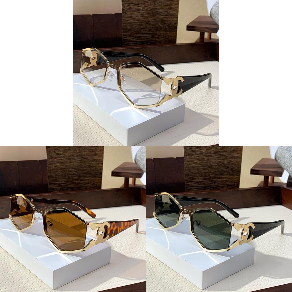Geometric Square Sunglasses With Green Lenses And Metal Frame For Fashionable Outdoors