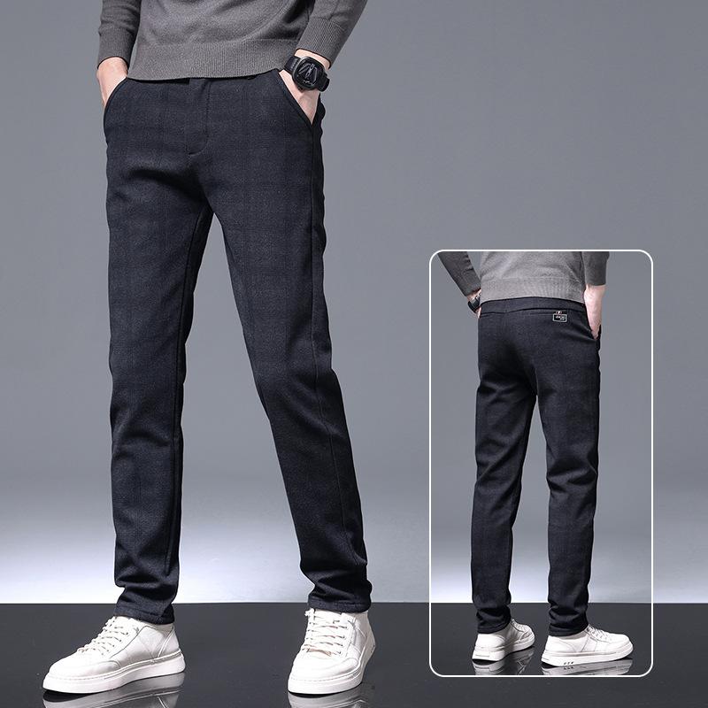 Men'S Spring And Autumn Business Formal Checkered Pants With Western Pants, Slim Fit And Elastic Small Feet, Suit Pants For Men