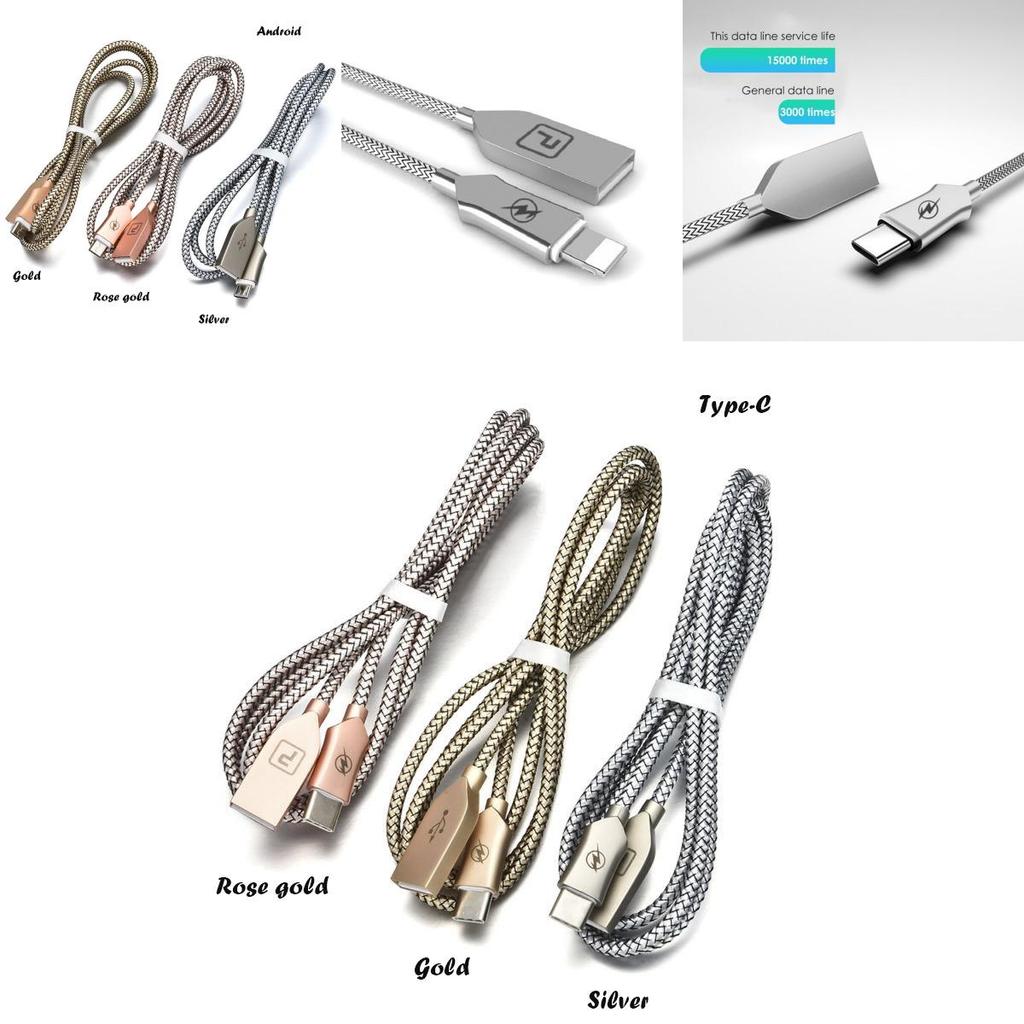 24a Zinc Alloy For Iphone Micro Usbtypec Fast Charging Charger Data Cord Cable