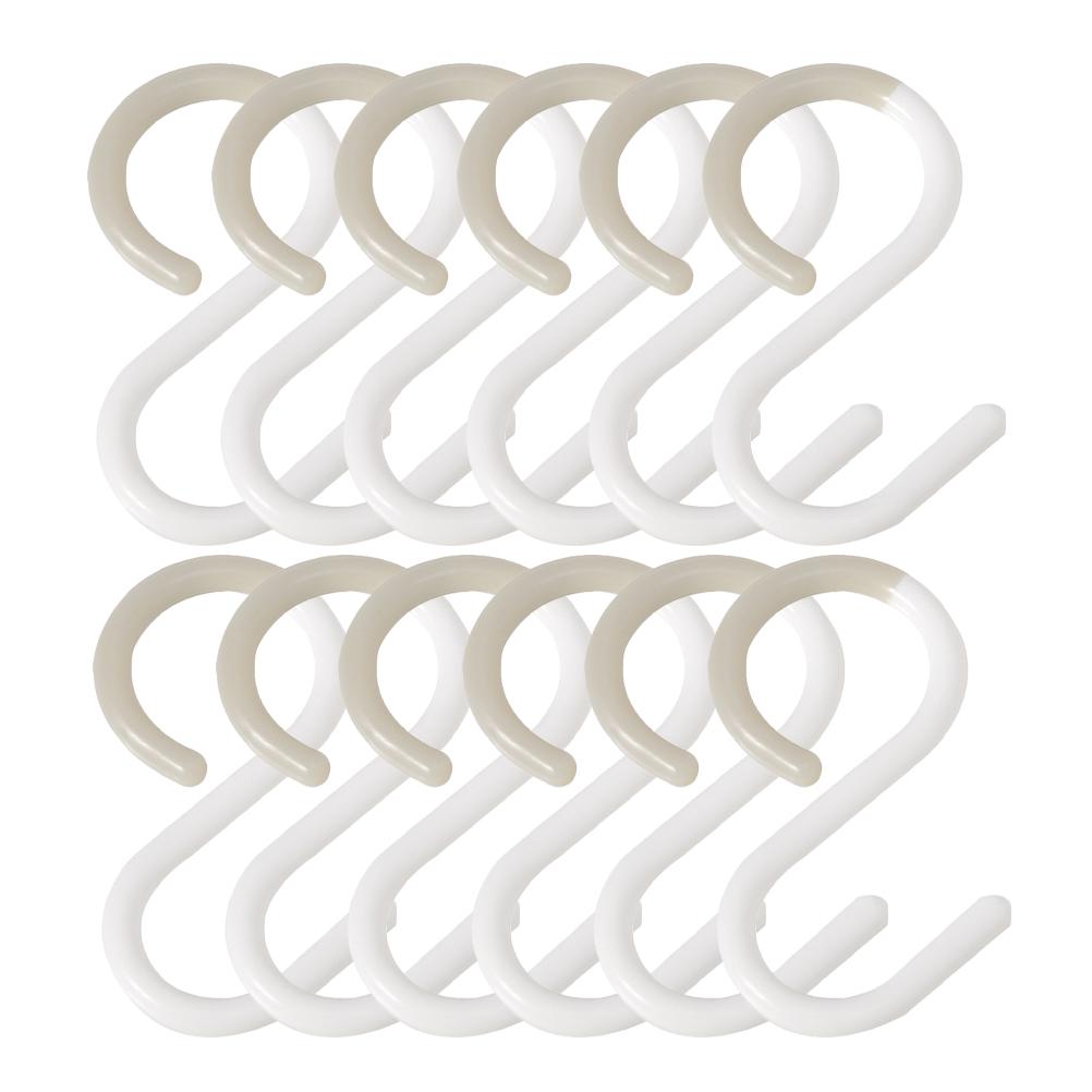 12 Pcs White S Hooks Plastic Key Hooks Coat Holder Multipurpose Bathroom Closet Wardrobe Clothes Ganizer Hooks