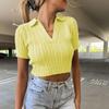 T-shirt tinta unita a maniche corte slim lavorata a maglia moda donna estiva