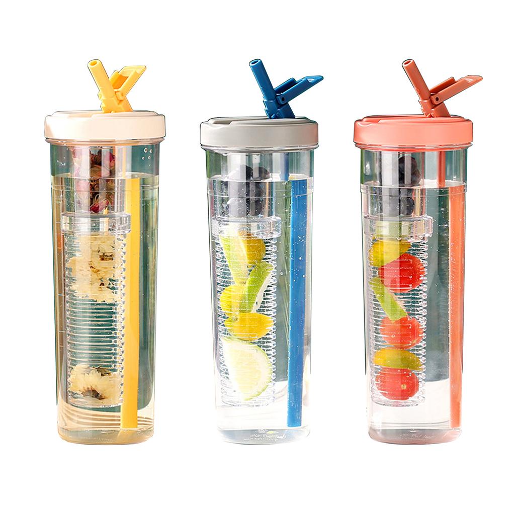 800ml Fruit Infuser Water Bottles Foldable Straw Separate Lemon Juice