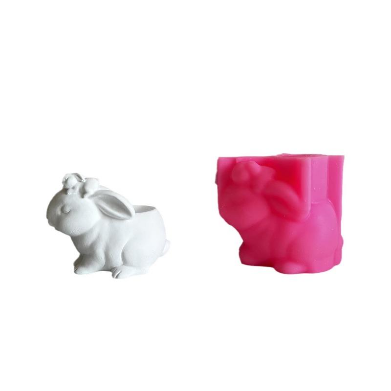 Rabbit Pot Plant Silicone Mold Rabbit Plaster Cement Flower Pot Molds Easter Decoration Moulds