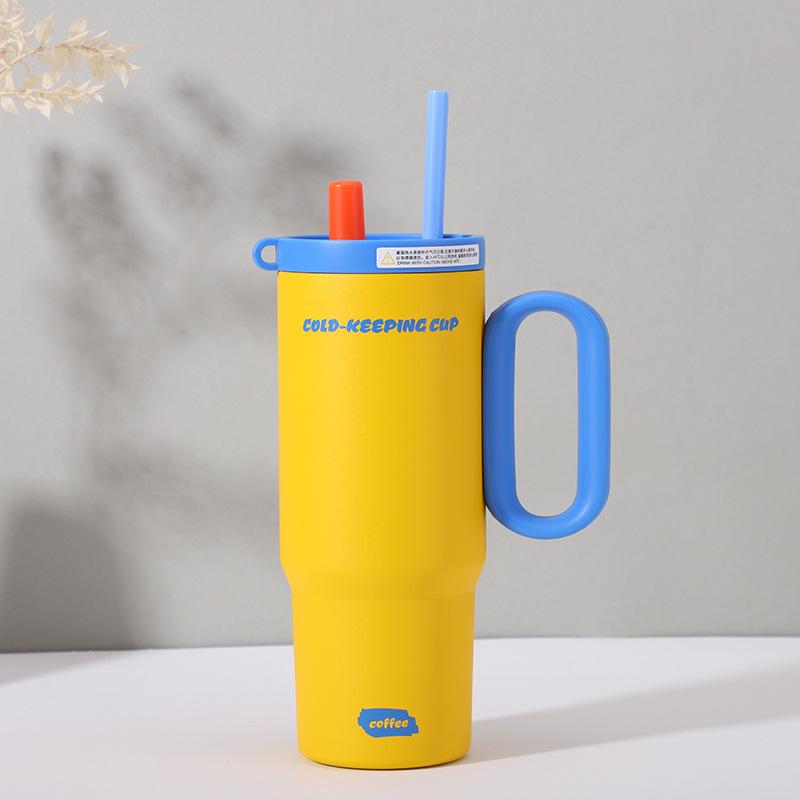 Jumbo Sunset Icebreaker Stainless Steel Thermos with Handle & Straw - Large Capacity, Portable Cold Storage for Outdoors
