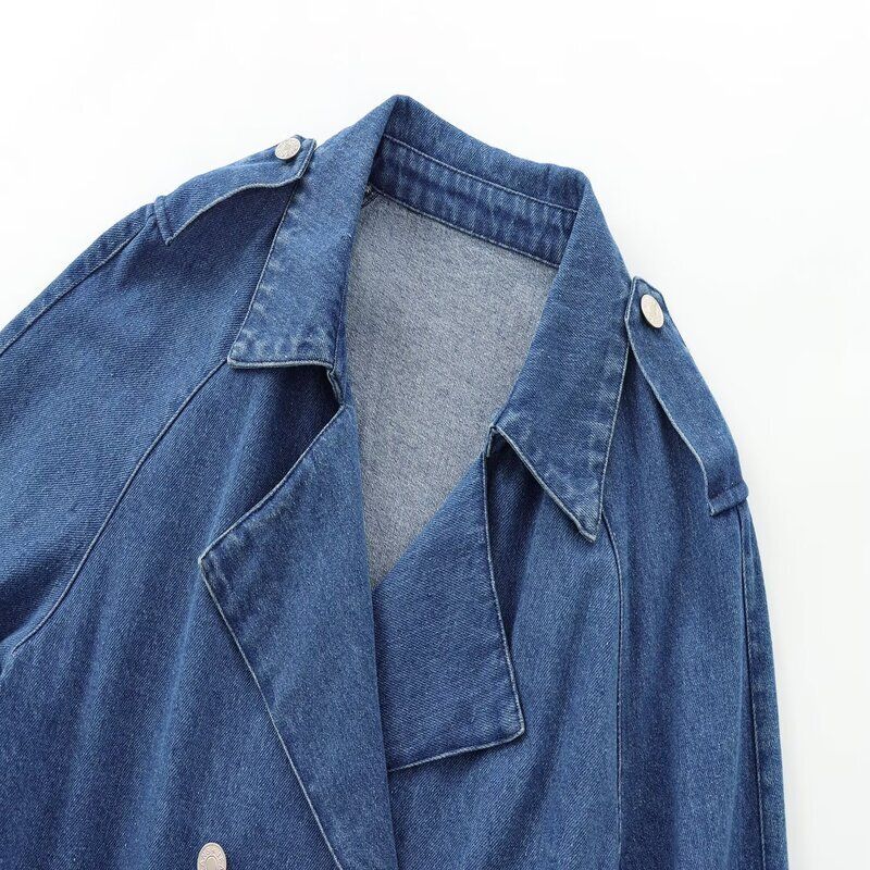 Fashion Wind 2024 New Fall Women's Clothing Stylish Easiest for Match Long Sleeves Work Clothing Belt Double Breasted Denim Outwear