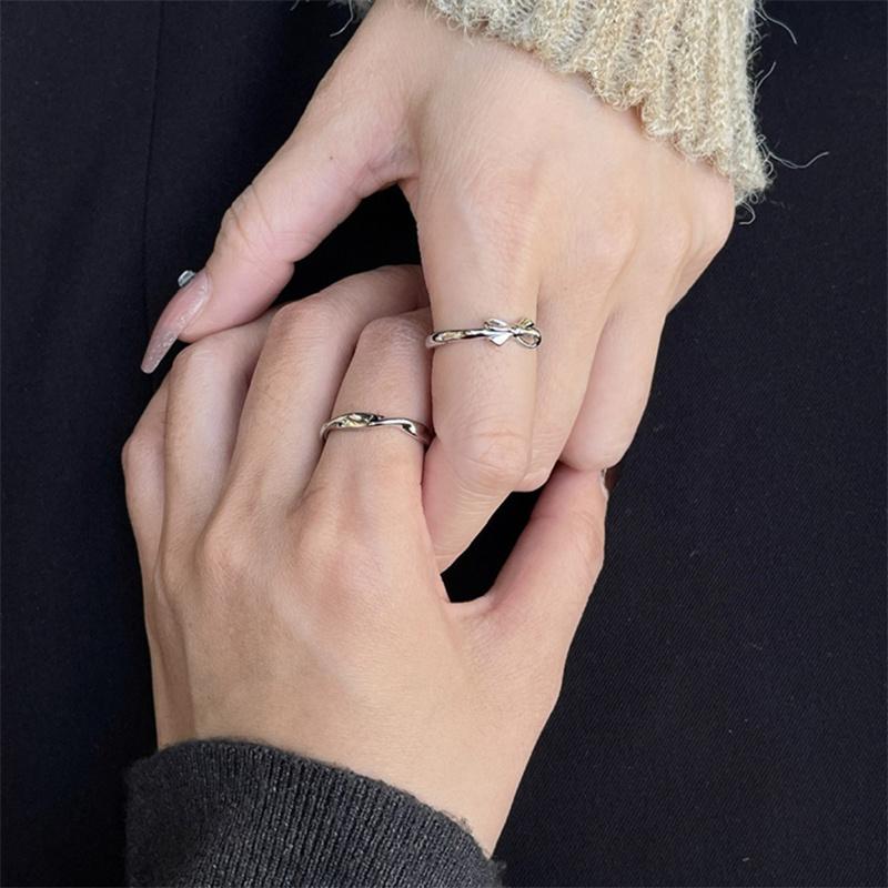 Sweet Bow Index Finger Rings For Women Mini Bowknot Design Simple Plain Opening Ring Gift For Girl Jewelry Accessories