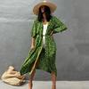 Bikini Cover Up Damen Batikmuster Strand Kimono Badeanzug Cape Sommer Wickelkleid mit Gürtel Urlaubsbadeanzug