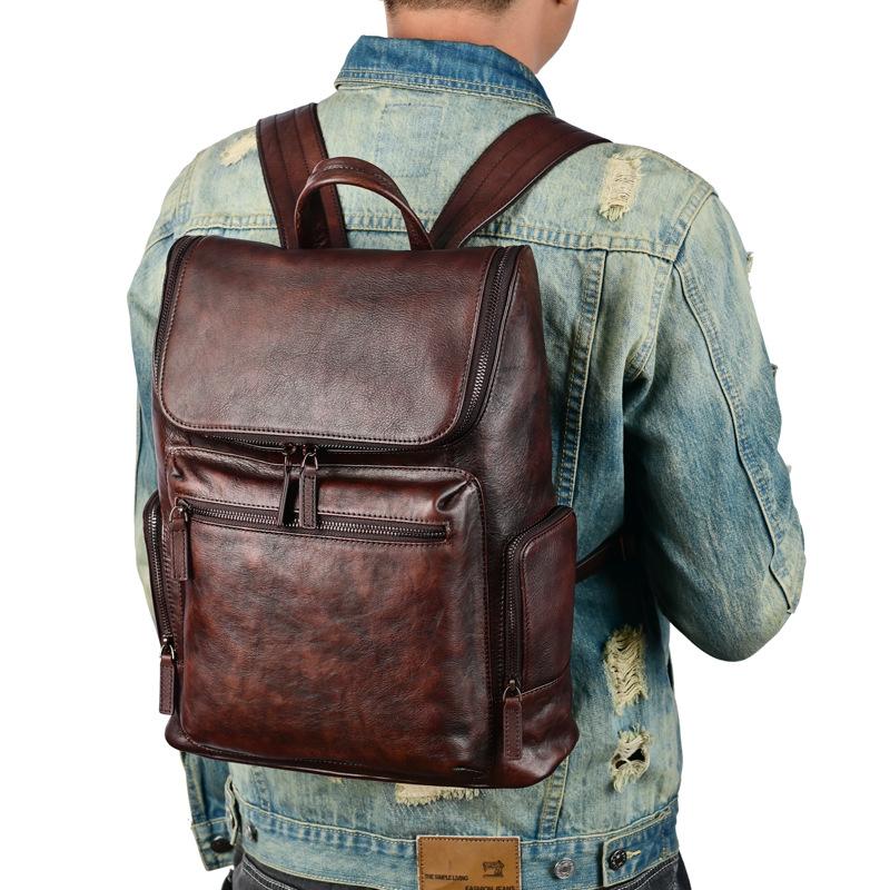 

Retro Style Tree Cream Cowhide Men s and Women s Casual Backpacks, Travel Backpacks, Business Travel Bags темно-коричневого кольору