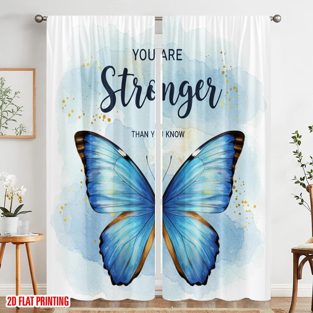2pcs 2D Flat Printing Party Curtain Stronger Butterfly Inspirational Quote Polyester Fabric Without Electricity Festive Wall