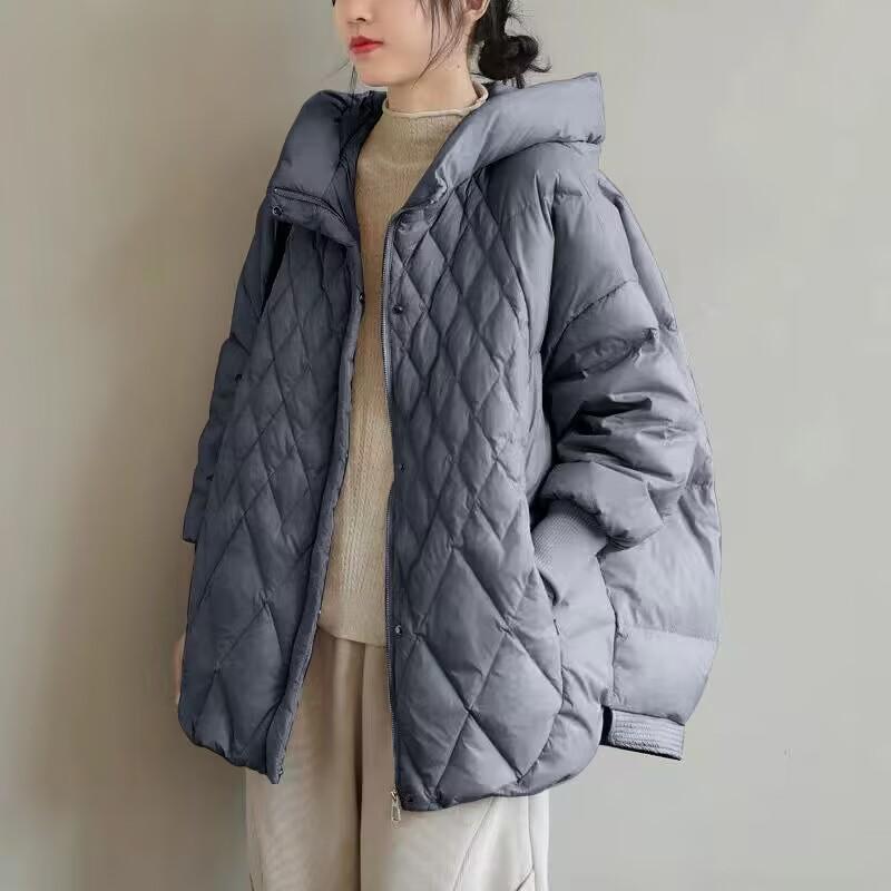 Women's Spring Autumn and Winter Plus Size Medium Length Padded Thin Section Warm Jacket Casual Loose  Hooded Cold Windproof Outerwear