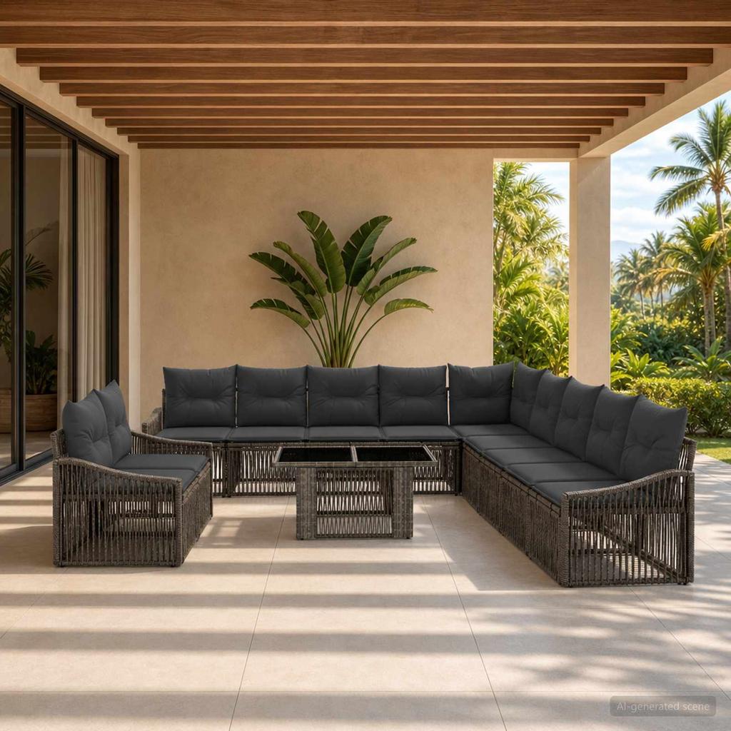 Garden Sofa Set 12 Pieces Gray and Dark Gray Poly Rattan