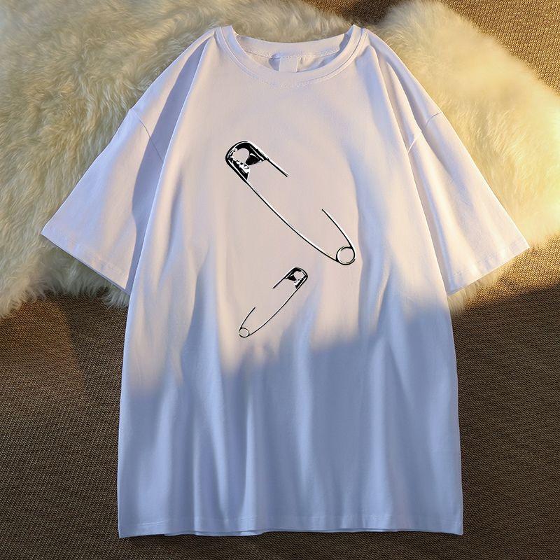 

150.00kg Fashion Type High Street Fashion Brand Hiphop Black Short-Sleeved T-shirt Female Summer Pure Cotton Niche Loose Slim Looking Tops White milk Silk 3XL(Recommendations 148-170])