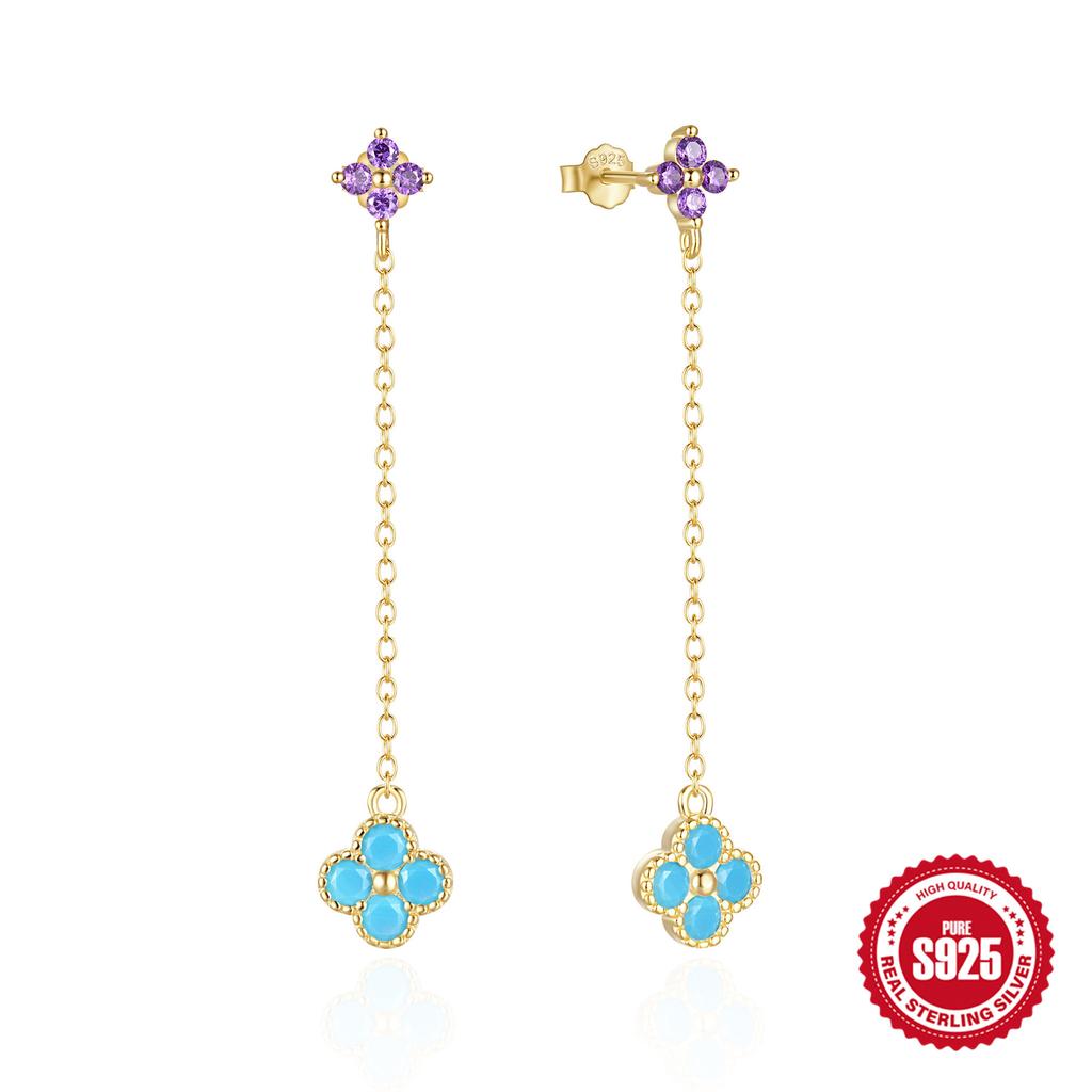 Stylish And Simple Ins Wind S925 Sterling Silver Petal Diamond Chain Tassel Thin Earrings Stud Earrings