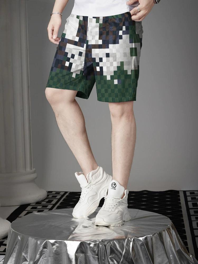 European Trendy Brand Plaid Printed Shorts for Men, Summer 2025 New Style, Men's Trendy Casual Pants, Beach Shorts