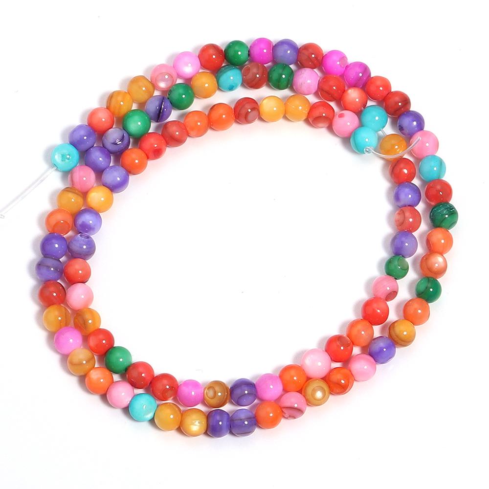 1 String 4mm Natural Shell Round Beads Colorful Loose Spacer Ball Beads For DIY Exquisite Bracelet Necklace Jewelry Supplies