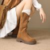 Fashion 2025 New Round Toe Mid-calf Women Boots Cow Suede Med Heel Knight Boots Fashion Slip On Party Ladies Shoes Modern Boots