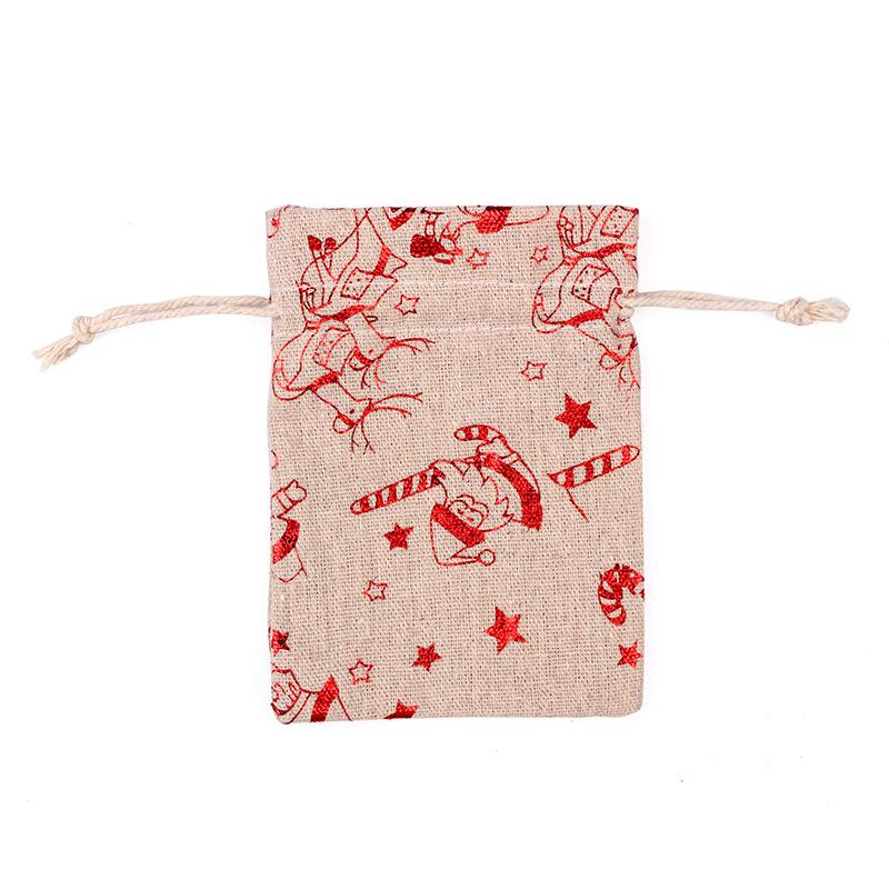 10pcs10x14 13x18 Cm Hot Stamping Printed Gift Christmas Wrapping Bags Drawstring Cotton Linen Bags Wedding Party Decoration