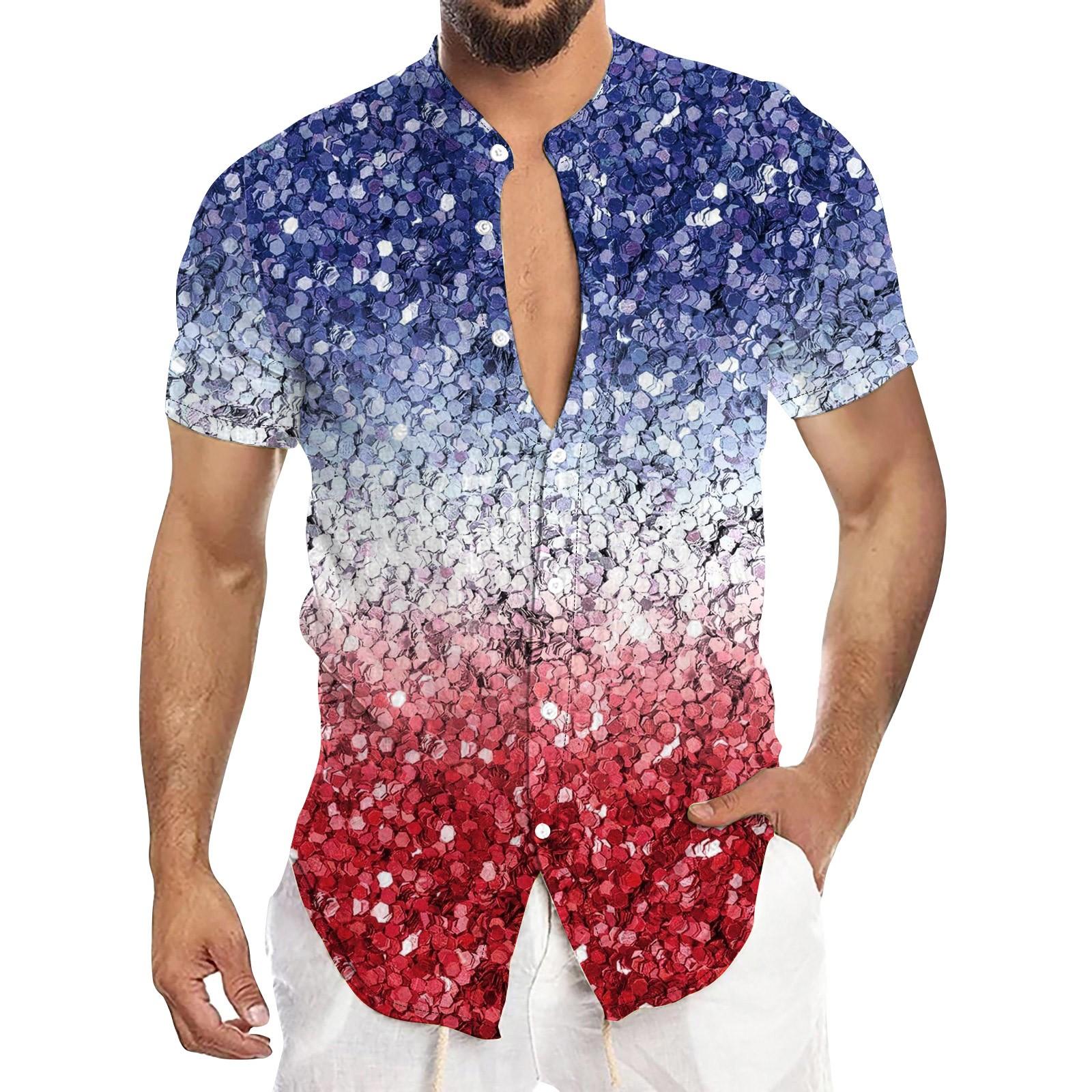 

Мужская повседневная рубашка с короткими рукавами, мужская модная рубашка с воротником-стойкой на пуговицах XL красный