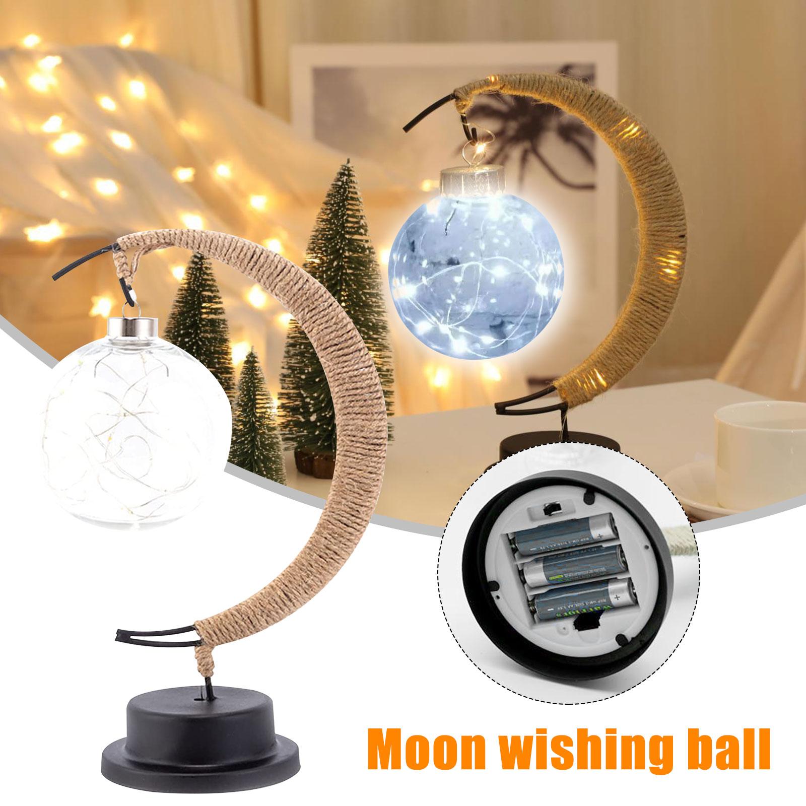 Moon Lamp Sepak Takraw Line Rattan Handmade LED Hemp Rope Wrought Iron Night Light Home Decoration Sleeping Lantern Light