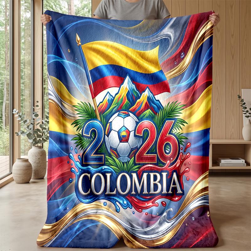 Colombia Football Printed Flannel Blanket Skin Friendly Warm Decorative Throw for Indoor Couch Bed Daily Use