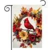 Fall Red Bird Flowers Garden Flag Double Sided Spring Summer Cardinal Colorful Floral Thanksgiving Maple Leaves Yard Outdoor Flag House Holiday Outsi