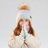 3Pcs/Set Kids Winter Knitted Scarf Gloves Set Pom Pom Ball Rainbow Color Brimless Hat Touchscreen Gloves Neck Warmer Set