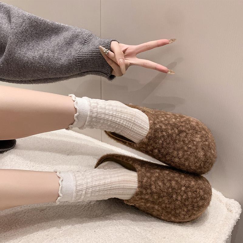 

Французская ретро замшевая сумка голова полутапочки женская верхняя одежда 2025 осень и зима новая ленивая одна педаль маффин подошва полушлепки 40 коричневый