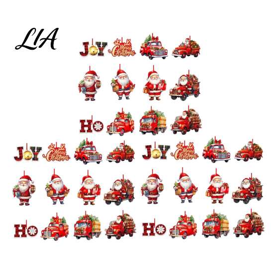 Holiday Gift Tags 12/24/36Pcs Christmas Wooden Ornaments, Santa Claus Red Truck Hanging Decorations with Rope, Decor Xmas Tree Pendant, for