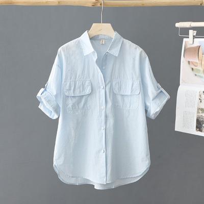Pure Cotton Short Sleeved Solid Color Shirt for Women's Summer New Outerwear Shirt Design Loose and Thin Top