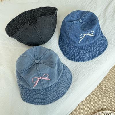 Schleifenbestickte Temperament Baseballkappe für Damen Japanisches Hochwertiges Tuch Outdoor Sonnenschutz Vielseitige Fischerhut