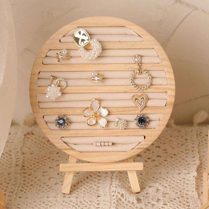 Wood Round Shape Jewelry Tray Ring Earrings Bracelet Display Plate Jewellery Storage Stand Counter Props