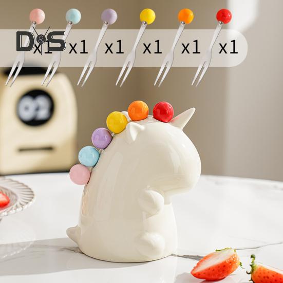 Fruit Fork Dessert Fork Set with Storage Jar Easy To Clean Stainless Steel Creative Cute Forks Cutlery Set Table Ornament