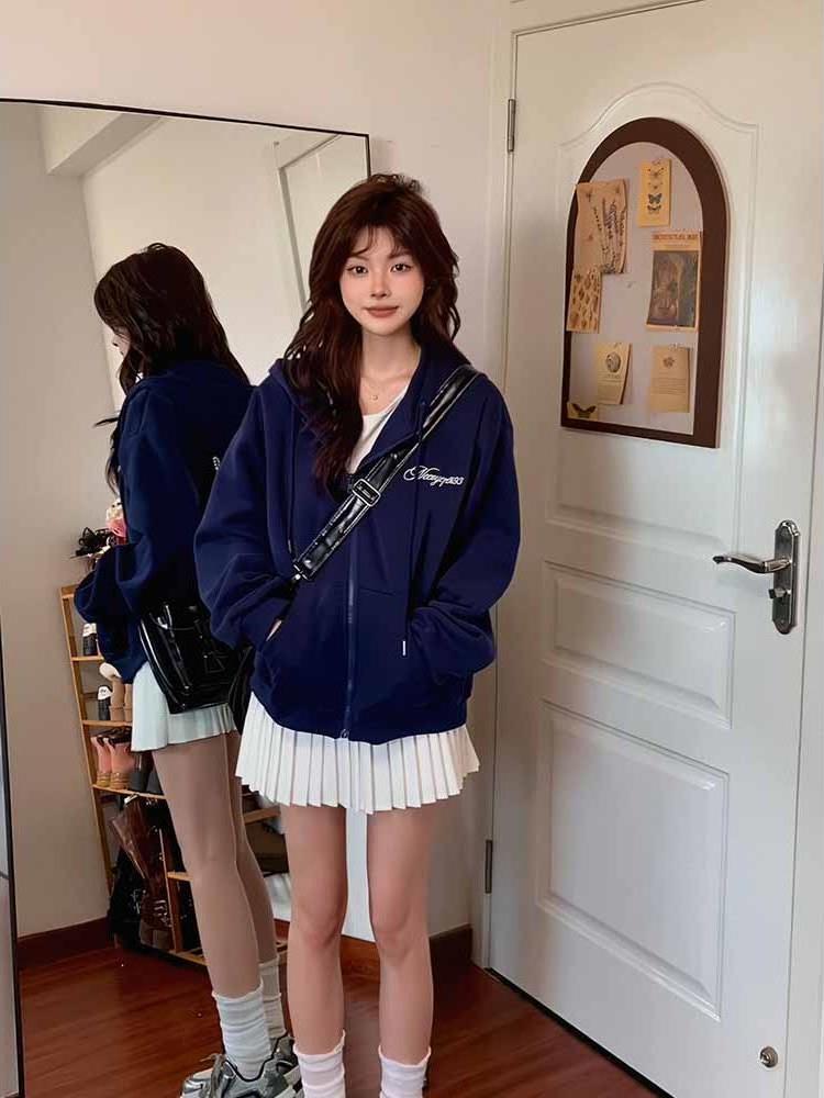 Retro Hong Kong Sle Printed Hoodie Sweatirt Ex Autumn Faion Classy Coat Casual Cotton Blend Fabric Long Sve