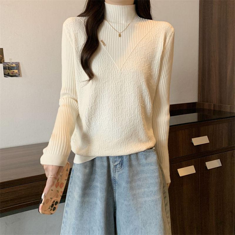 Large-sized Pullover Women's Base Layer Women's Autumn and Winter Semi-high-neck Sweater Loose Knitted Sweater Top