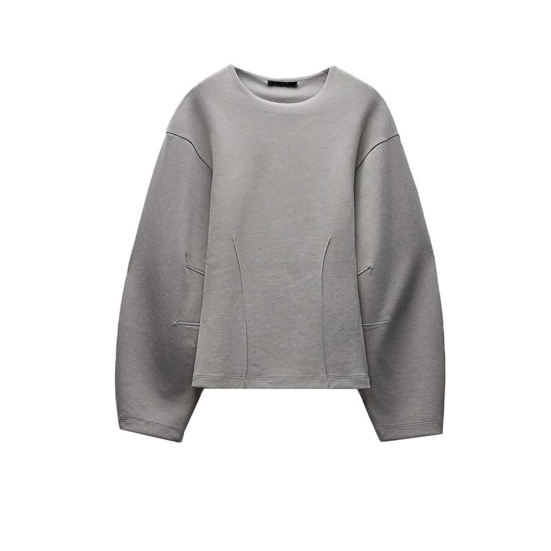 

Осенне-зимний двусторонний тканевый топ с круглым вырезом и длинным рукавом 3641859, прямые повседневные брюки-стрейч с высокой талией 3641860 Grey Tops S