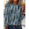 Damen T-Shirt 3D Farbe Retro Textur Druck Mode Langarm Rundhals Regular Top Feiertagswochenende Frühling und Herbst