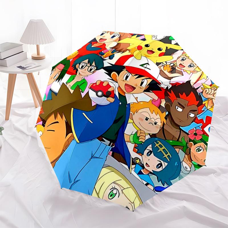 1pc Pokémon Characters Auto-Folding Umbrella with 3-Fold Design, Iron Frame, Outdoor Use - Perfect Gift for Fans, Travelers, Everyday Use.W016