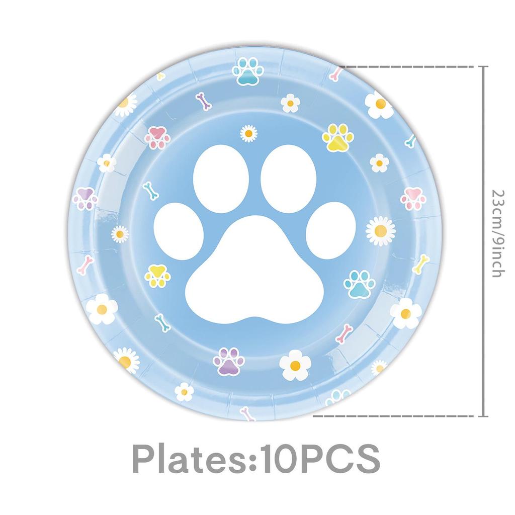 Blue and Pink Dog Paw Birthday Party Disposable Tableware Set