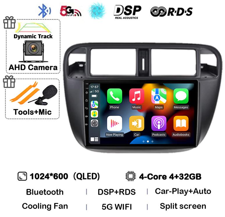 Android 14 Carplay Auto Autoradio WIFI+4G For Honda Civic 1996-2001 Car Radio Multimedia Video Player GPS Stereo 360 Camera WIFI